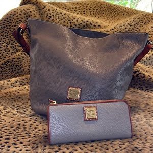 Dooney & Bourke bucket bag elephant gray and wallet.